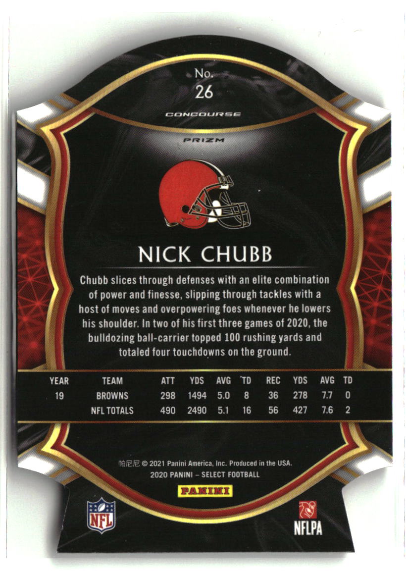 Nick Chubb 2020 Panini Select Maroon Prizm Die Cut #26