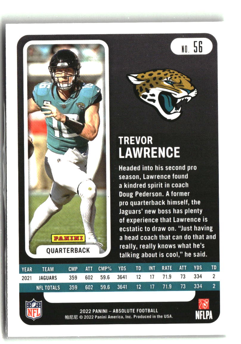 Trevor Lawrence 2022 Panini Absolute Green #56