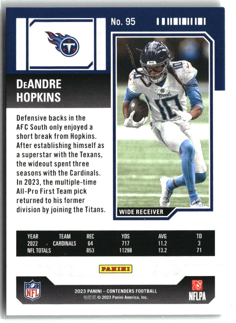 DeAndre Hopkins 2023 Panini Contenders Opening Kickoff (Green Laser) Ticket #95
