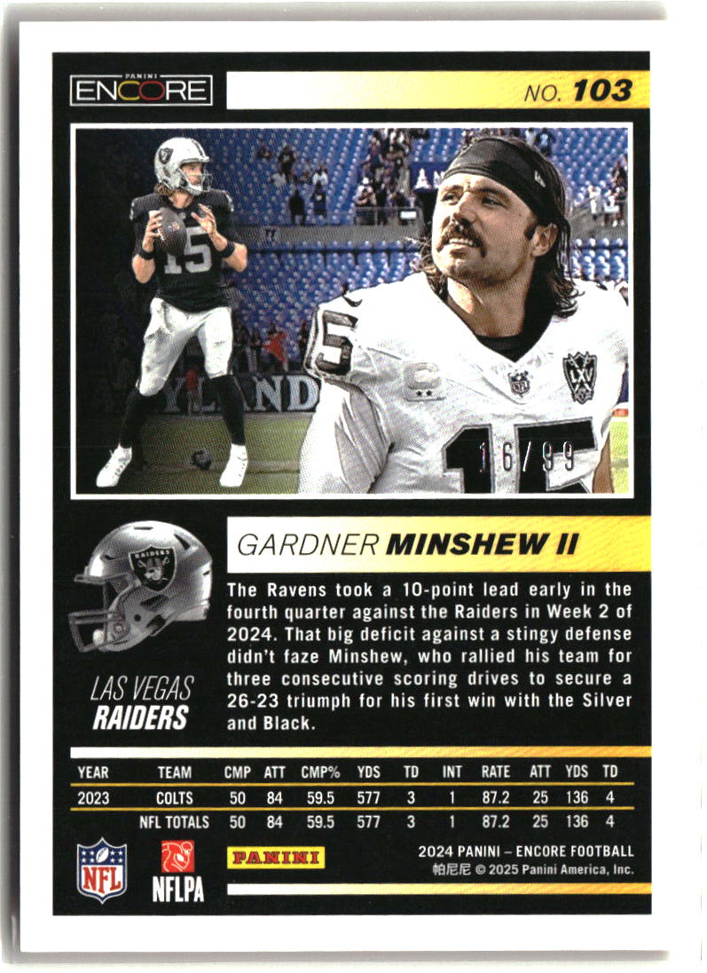 Gardner Minshew II 2024 Panini Encore Orange #103 #/99