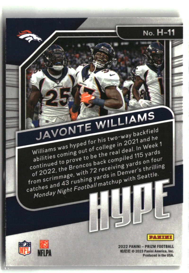Javonte Williams 2022 Panini Prizm Hype #H-11