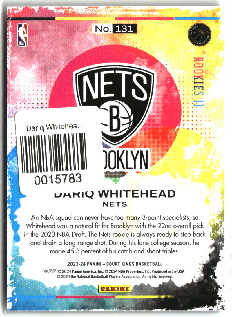 Dariq Whitehead 2023-24 Panini Court Kings #131