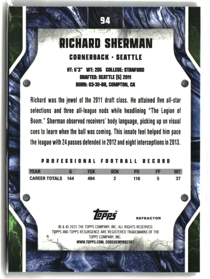 Richard Sherman 2024 Topps Resurgence Refractor #94