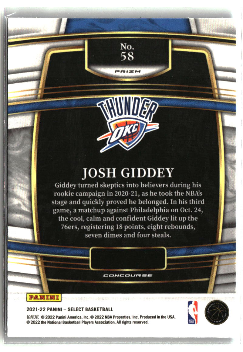 Josh Giddey 2021-22 Panini Select Blue Shimmer Prizms #58