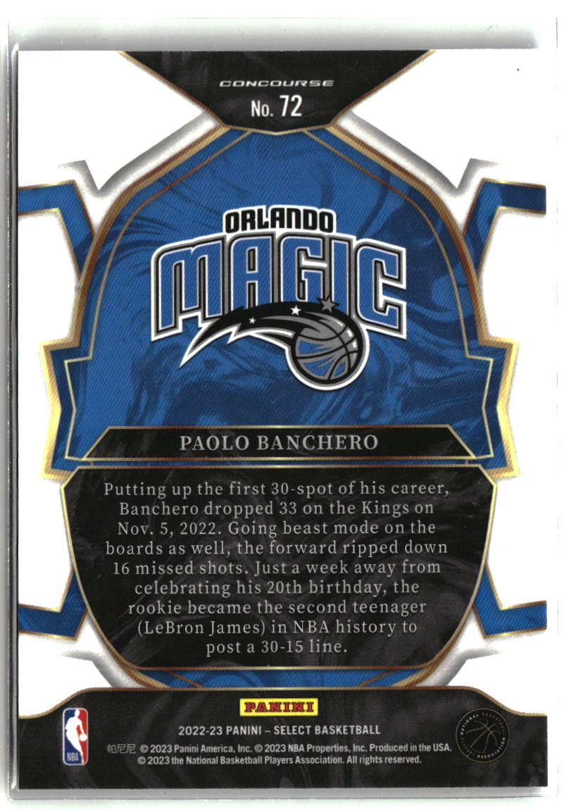 Paolo Banchero 2022-23 Panini Select Blue (Retail Base) #72