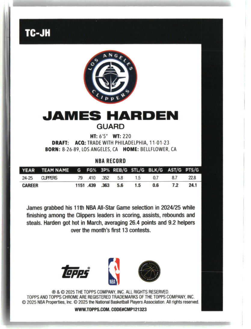 James Harden 2025-26 Topps 1980-81 Topps Chrome Basketball #TC-JH