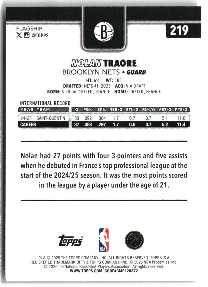 Nolan Traore 2025-26 Topps #219