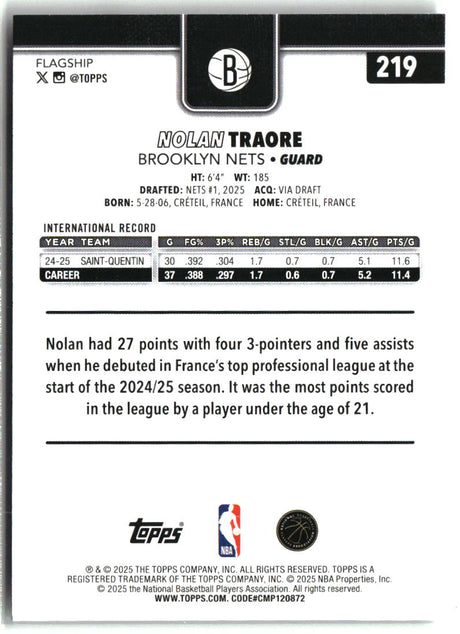 Nolan Traore 2025-26 Topps #219