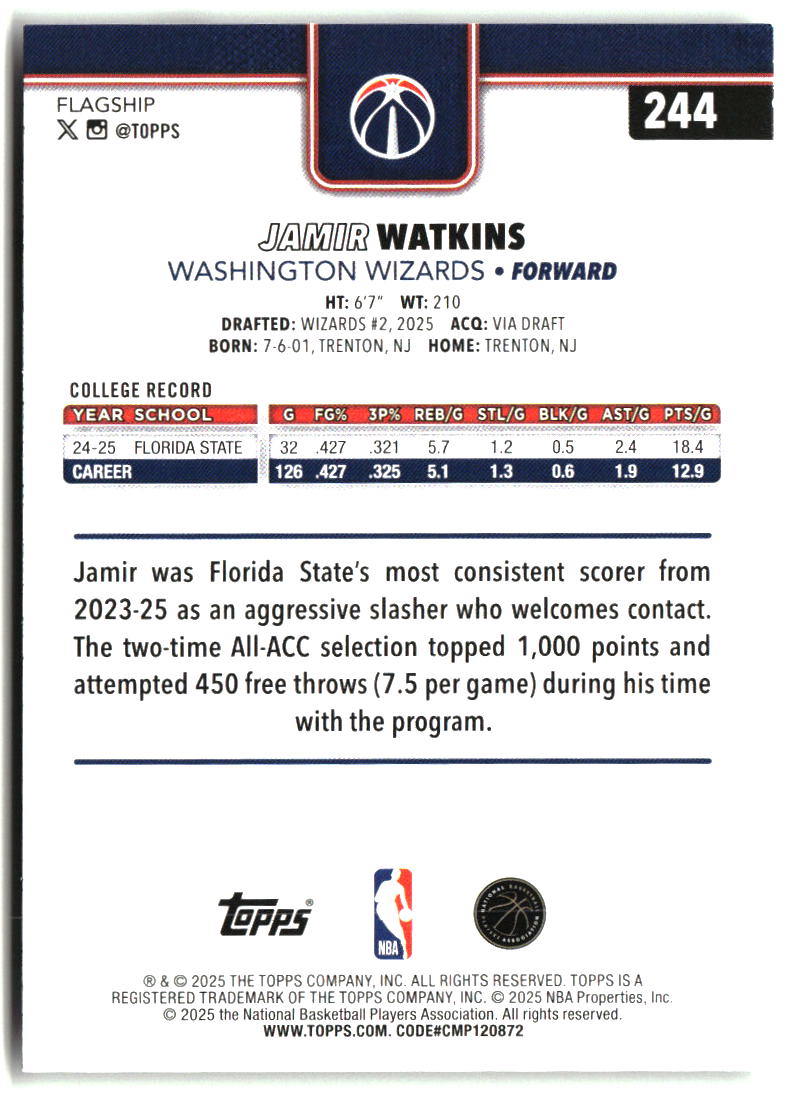 Jamir Watkins 2025-26 Topps #244