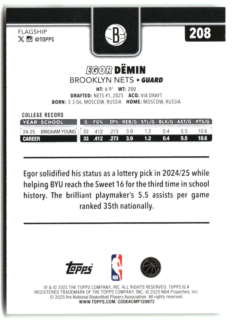 Egor Dëmin 2025-26 Topps #208