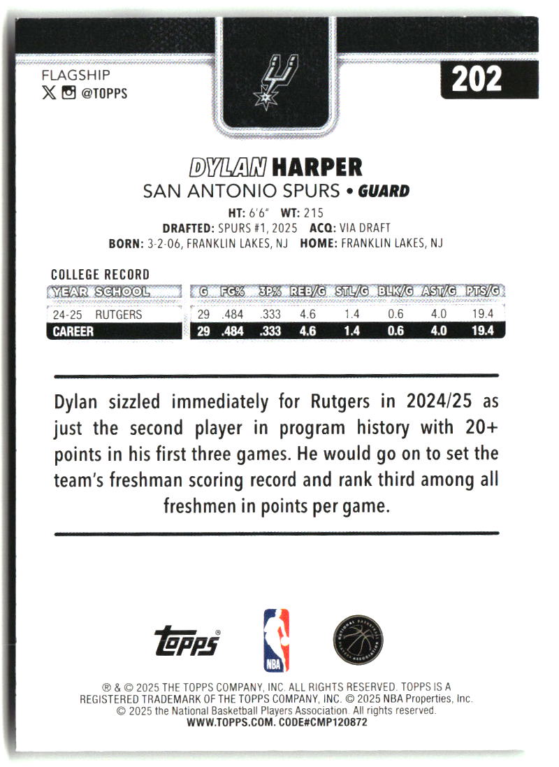 Dylan Harper 2025-26 Topps #202