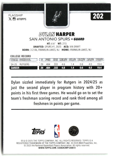 Dylan Harper 2025-26 Topps #202