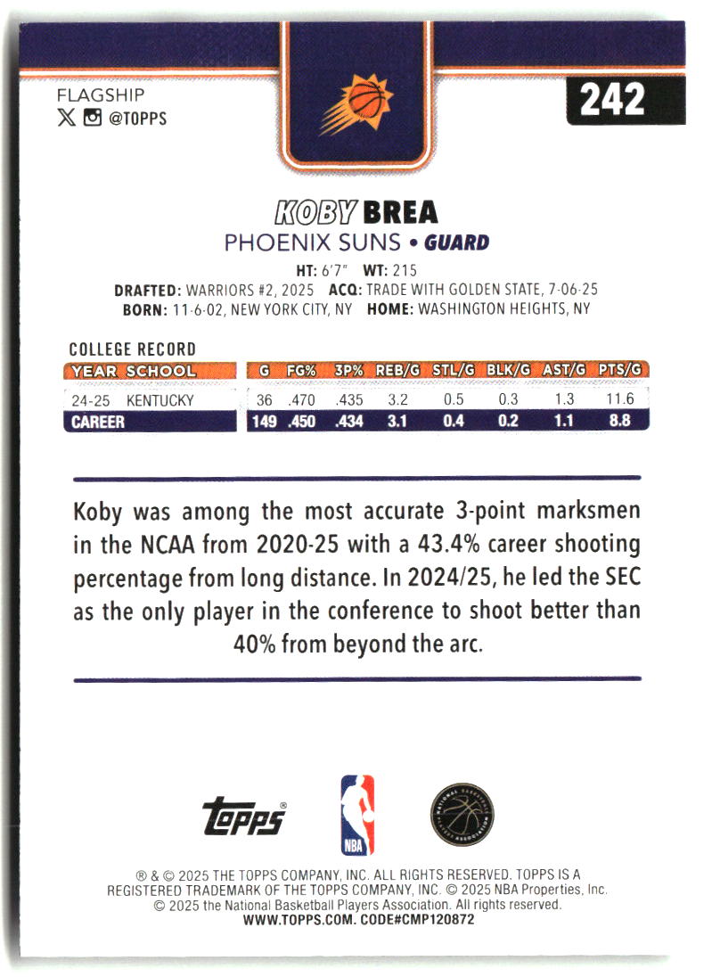 Koby Brea 2025-26 Topps #242