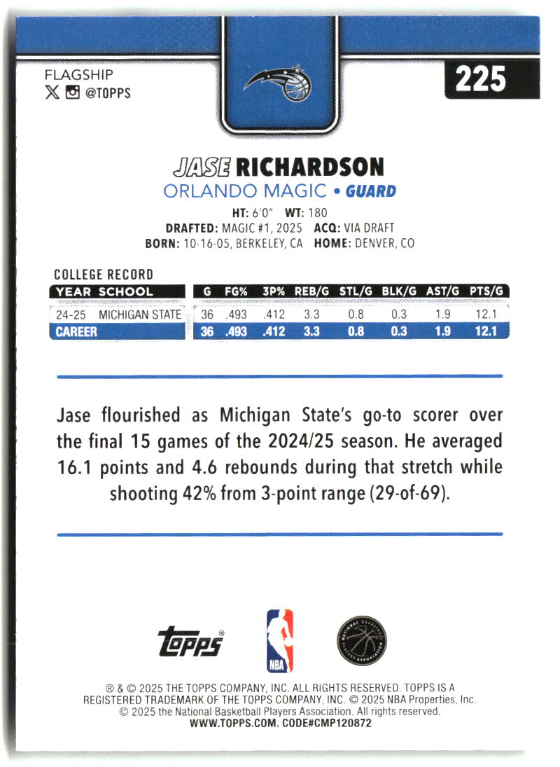 Jase Richardson 2025-26 Topps #225