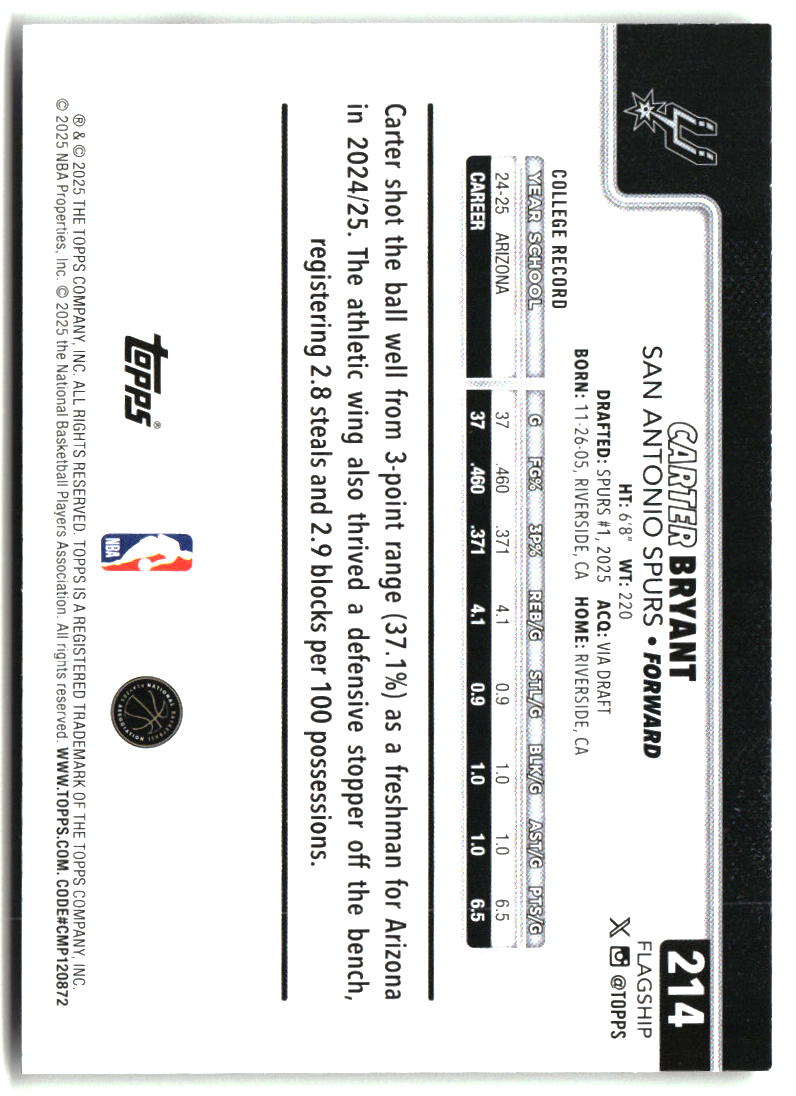 Carter Bryant 2025-26 Topps #214