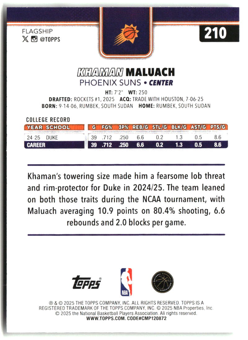 Khaman Maluach 2025-26 Topps #210