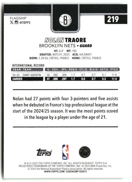 Nolan Traore 2025-26 Topps #219