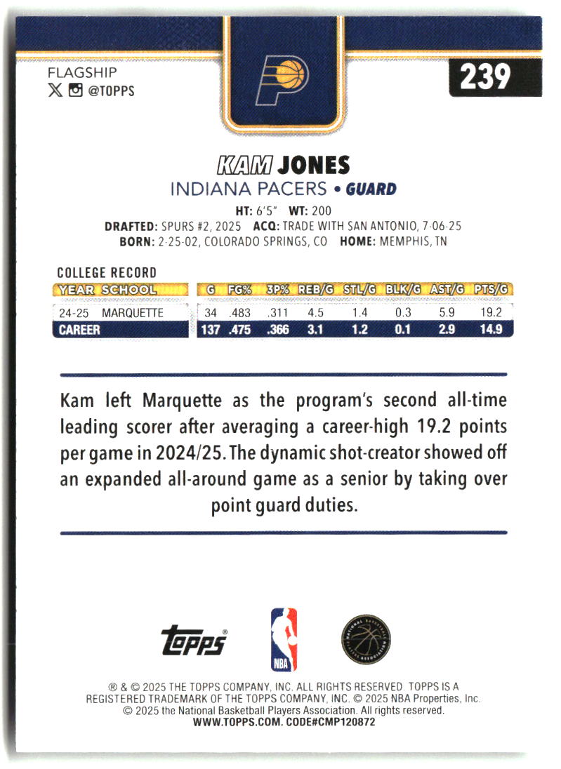Kam Jones 2025-26 Topps #239