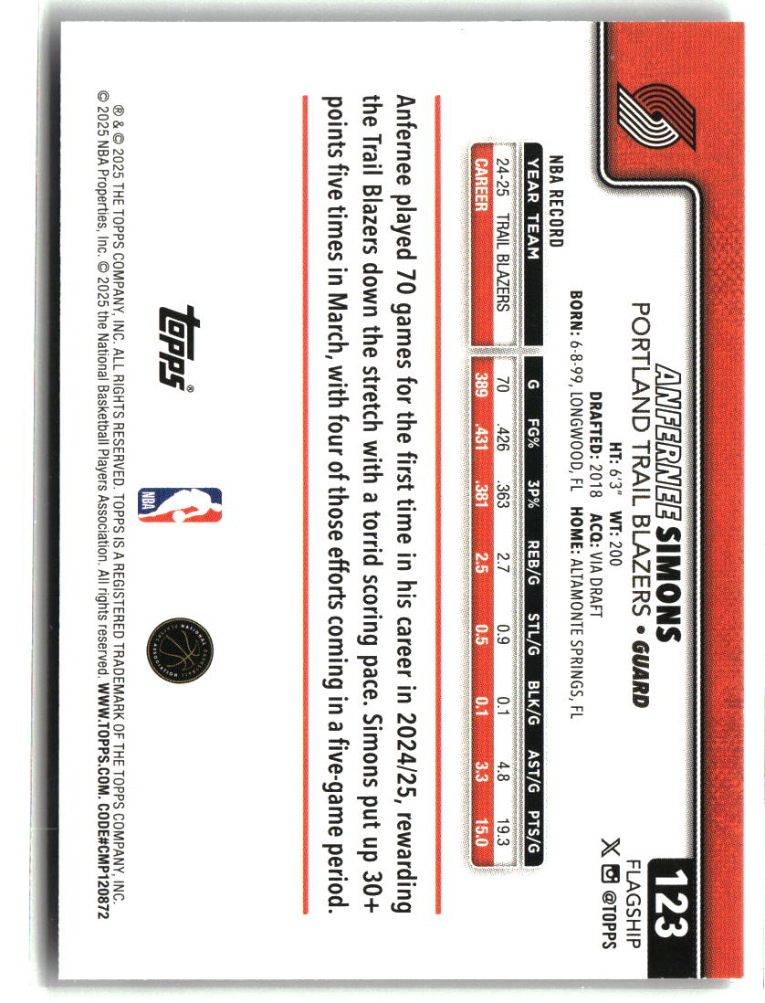 Anfernee Simons 2025-26 Topps Holo Foil #123