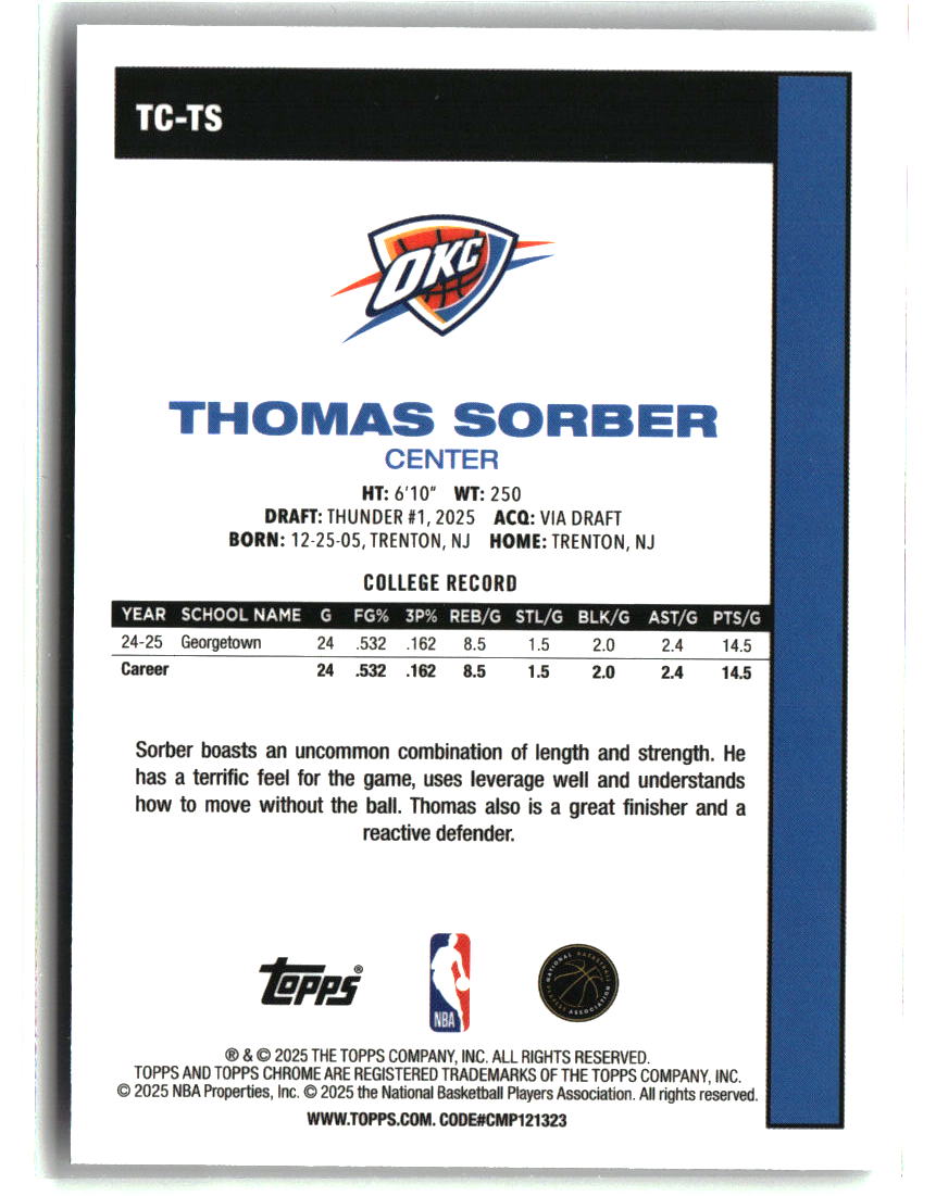 Thomas Sorber 2025-26 Topps 1980-81 Topps Chrome Basketball #TC-TS