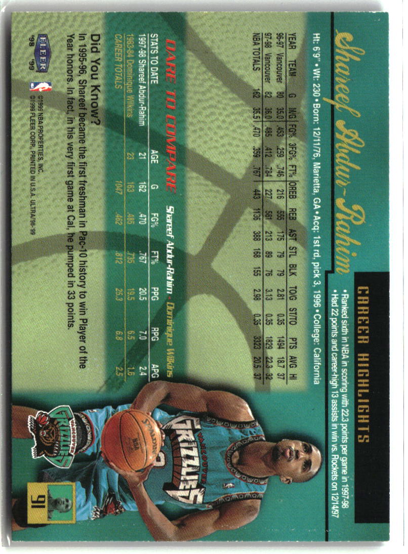 Shareef Abdur-Rahim 1998-99 Ultra #91