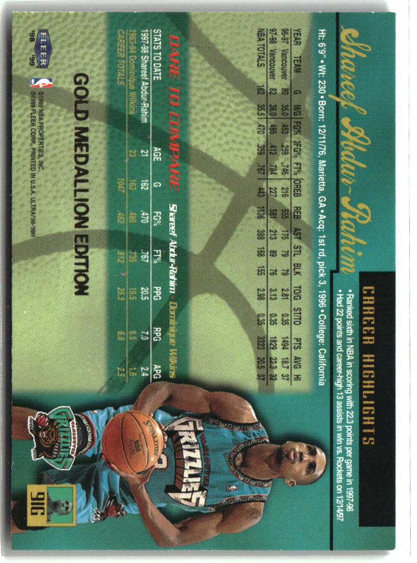 Shareef Abdur-Rahim 1998-99 Ultra Gold Medallion #91G