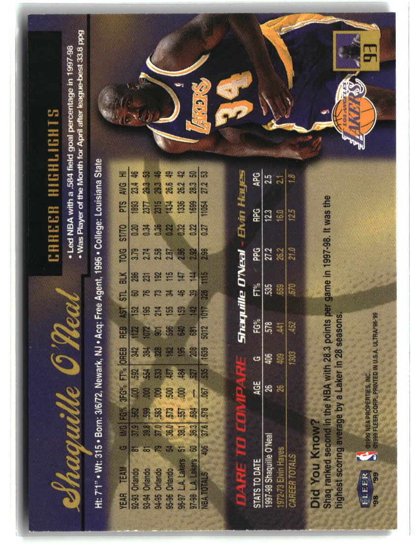 Shaquille O'Neal 1998-99 Ultra #93