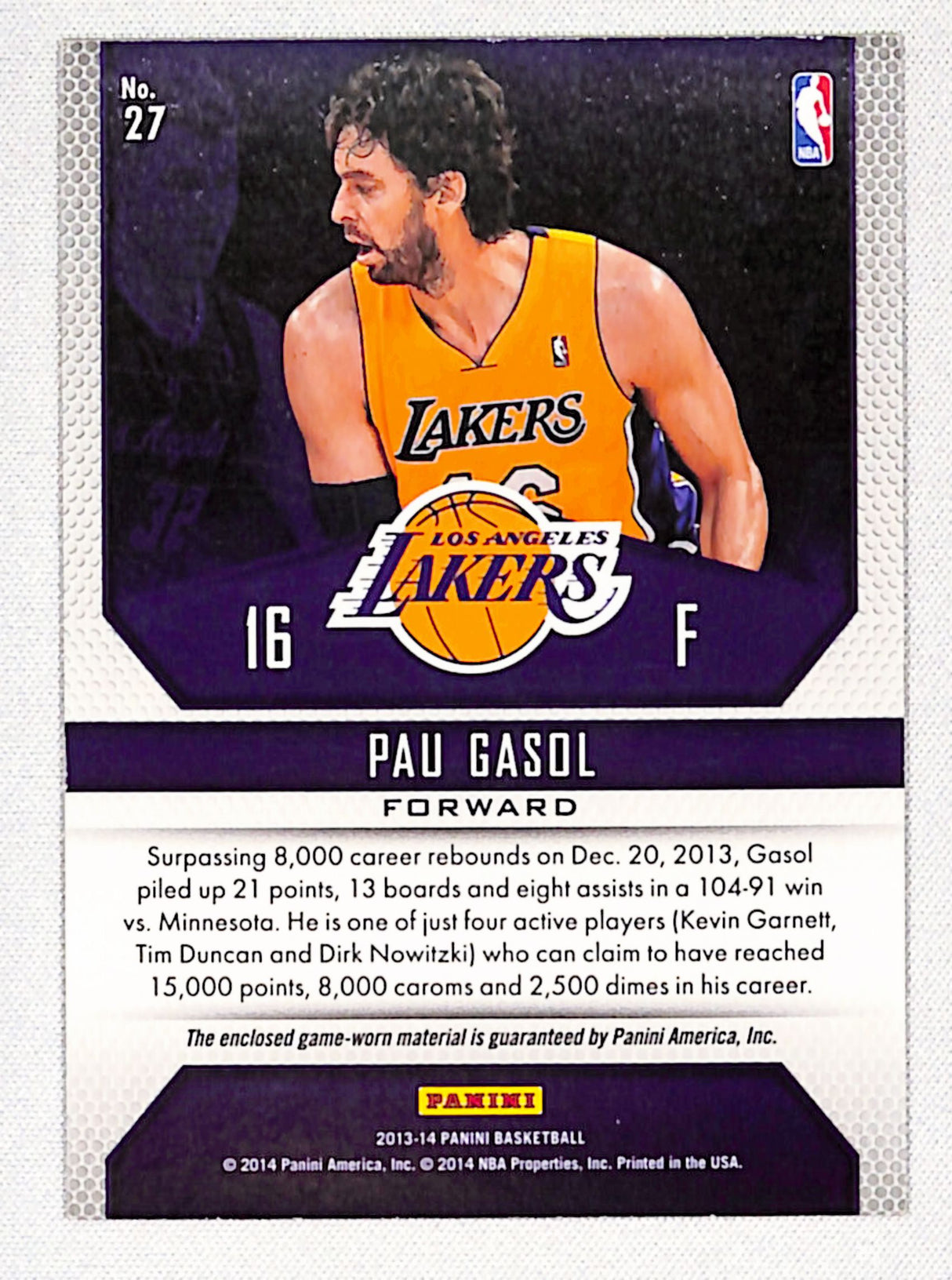 Pau Gasol 2013-14 Panini Game Jerseys #27