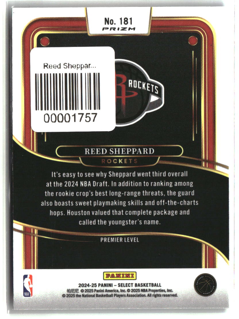 Reed Sheppard 2024-25 Panini Select Tri-Color Prizm #181