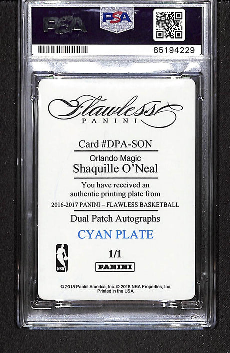 Shaquille O'Neal 2016 Flawless Printing Plate Auto /1 #DPA-SON PSA Authentic