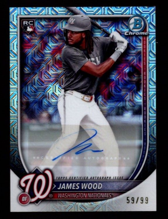 James Wood 2025 Bowman Chrome Rookie Autographs Mojo Refractor #RMA-JWO #/99