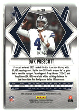 Dak Prescott 2025 Panini Phoenix Base Autographs Green Prizm #29 #/25