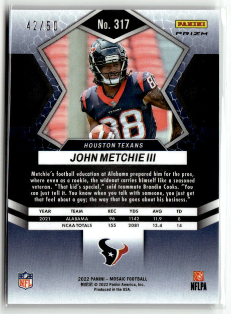 John Metchie III 2022 Panini Mosaic Mosaic No Huddle Purple #317 #/50