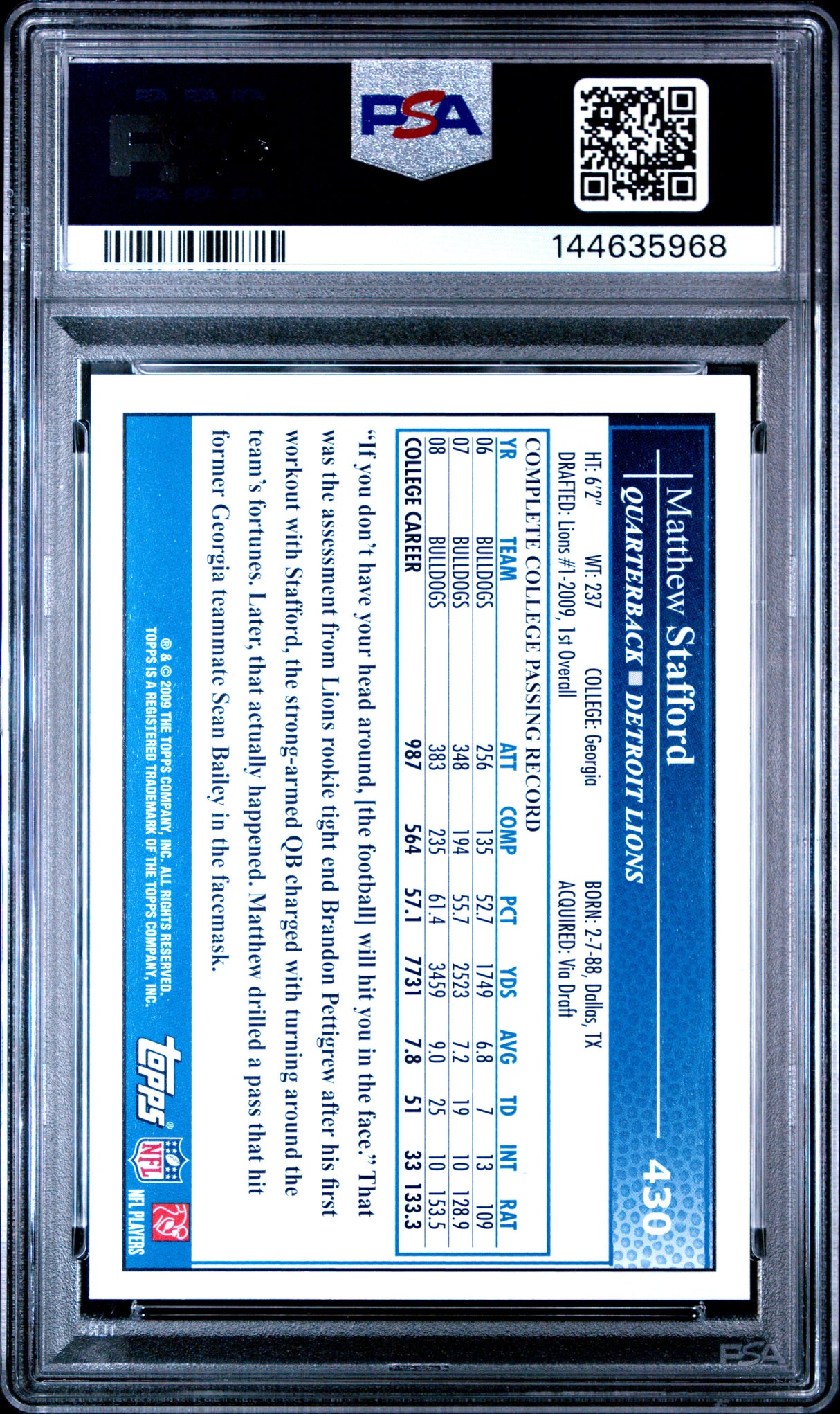 Matthew Stafford 2009 Topps #430 PSA 10