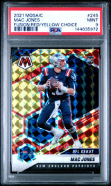 Mac Jones 2021 Panini Mosaic Choice Prizm Fusion Red and Yellow #245 #/80 PSA 9