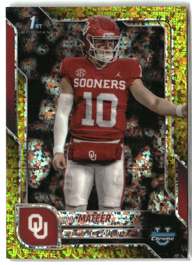 John Mateer 2025 Bowman University Chrome Yellow Refractor #1 #/350