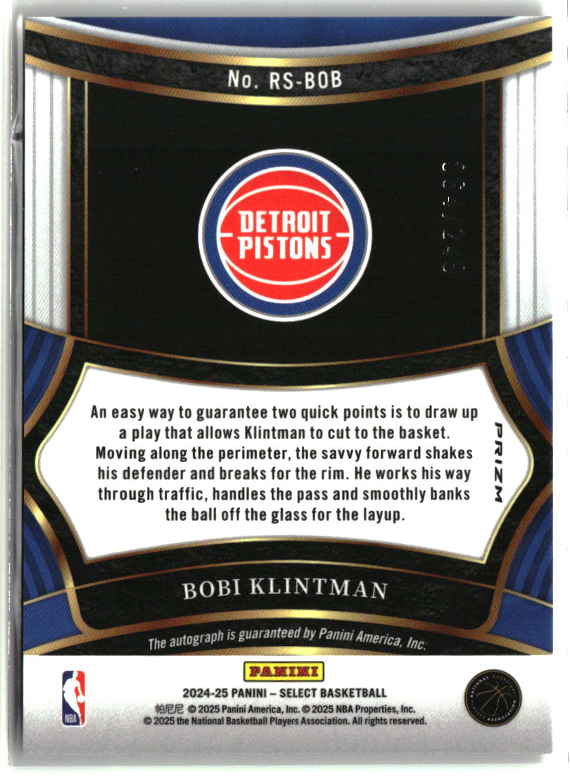Bobi Klintman 2024-25 Panini Select Rookie Signatures #RS-BOB #/249