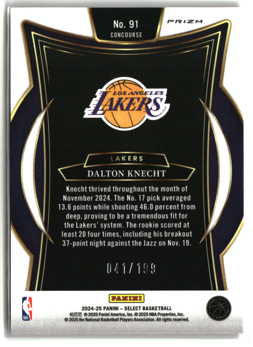 Dalton Knecht 2024-25 Panini Select Red Prizm #91 #/199
