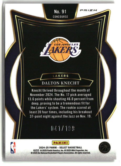 Dalton Knecht 2024-25 Panini Select Red Prizm #91 #/199