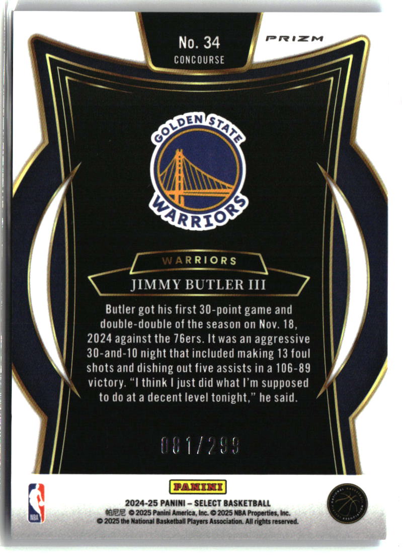 Jimmy Butler III 2024-25 Panini Select Light Blue Prizm #34 #/299