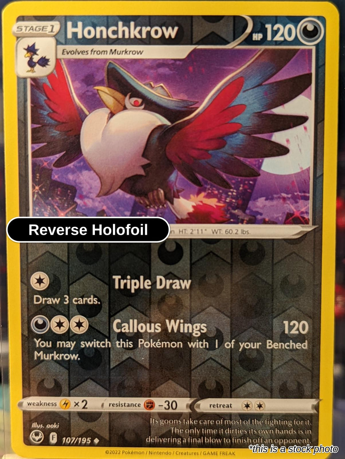 Honchkrow - 107/195 - [SWSH12 - SWSH12: Silver Tempest] - Reverse Holofoil