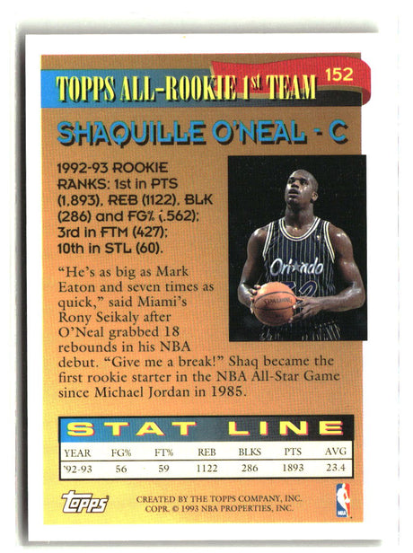 Shaquille O'Neal 1993-94 Topps Gold #152