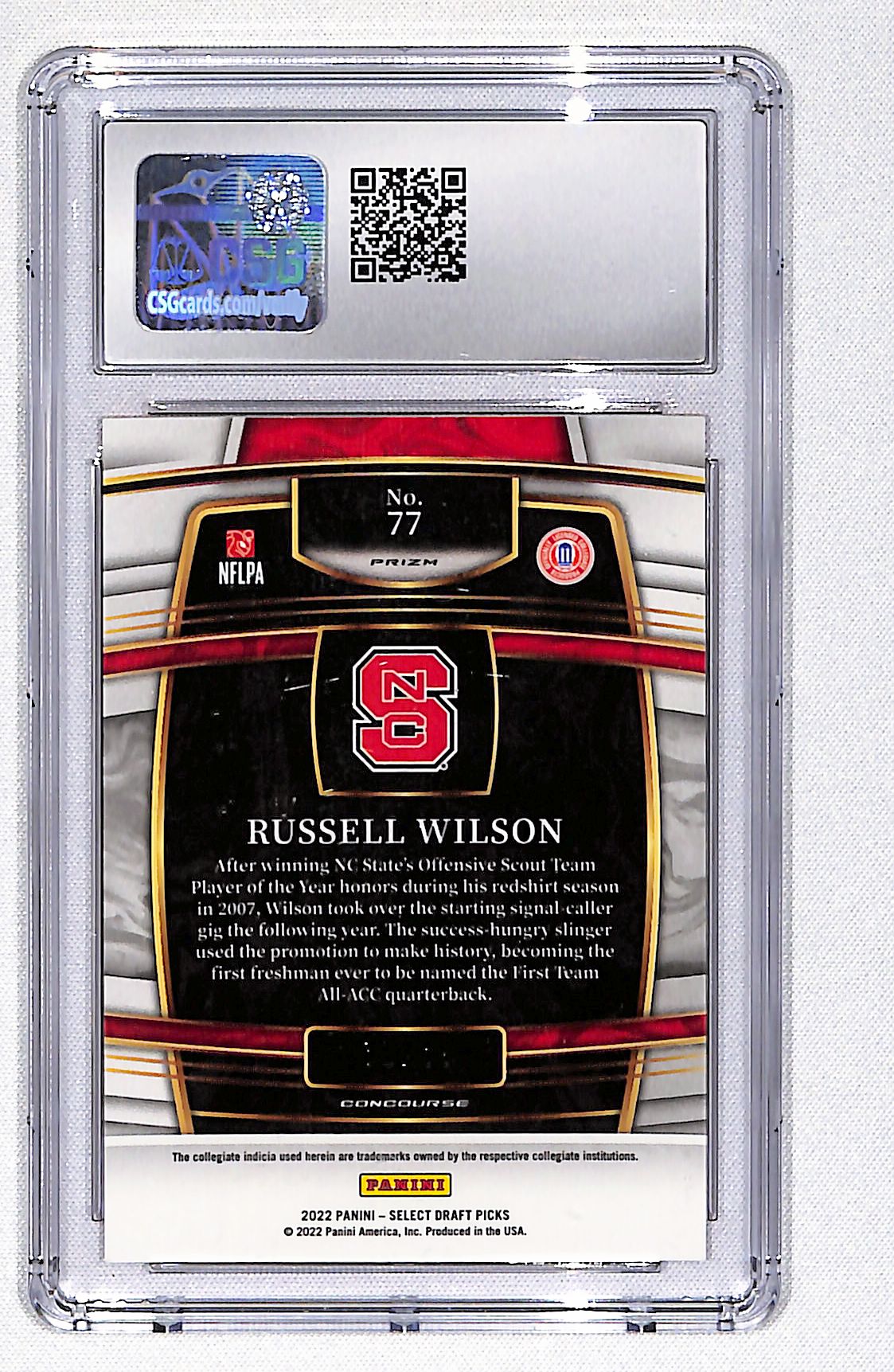 Russell Wilson 2022 Panini Select Draft Picks Orange Prizm #77 #/49 CSG 9