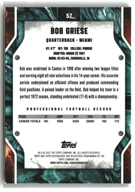 Bob Griese 2024 Topps Resurgence Green Surge #57 #/175