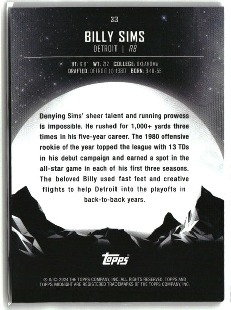 Billy Sims 2024 Topps Midnight Twilight #33 #/99