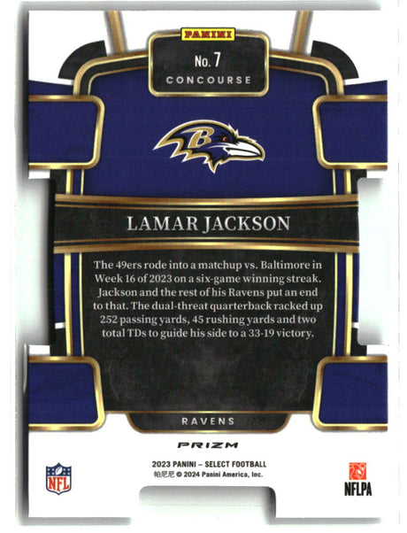 Lamar Jackson 2023 Panini Select Silver Prizms Die Cuts #7
