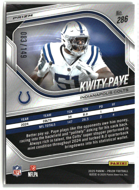 Kwity Paye 2025 Panini Prizm Red Wave #286 #/149
