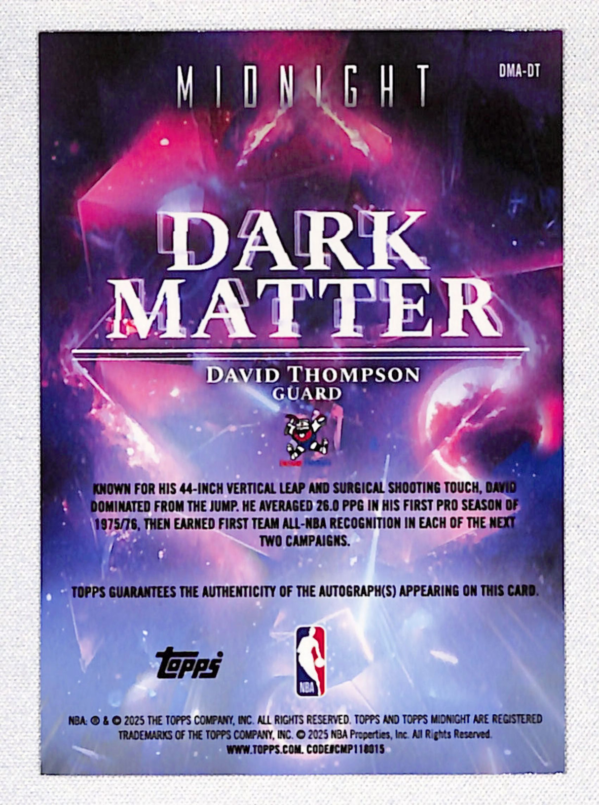 David Thompson 2025-26 Topps Midnight Dark Matter Autographs #DMA-DT