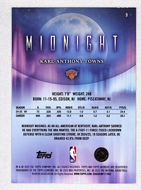 Karl-Anthony Towns 2025-26 Topps Midnight #9