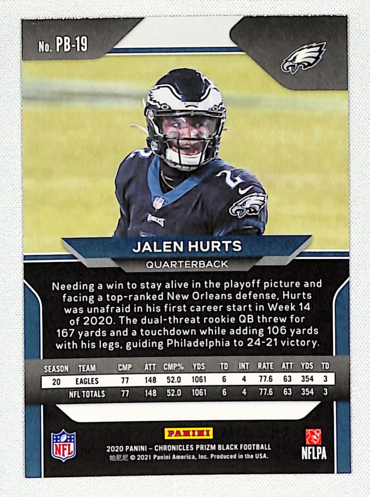 Jalen Hurts 2020 Panini Chronicles Prizm Black #PB-19